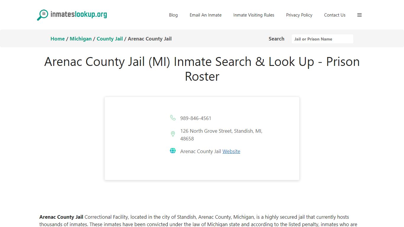 Arenac County Jail (MI) Inmate Search & Look Up - Prison Roster