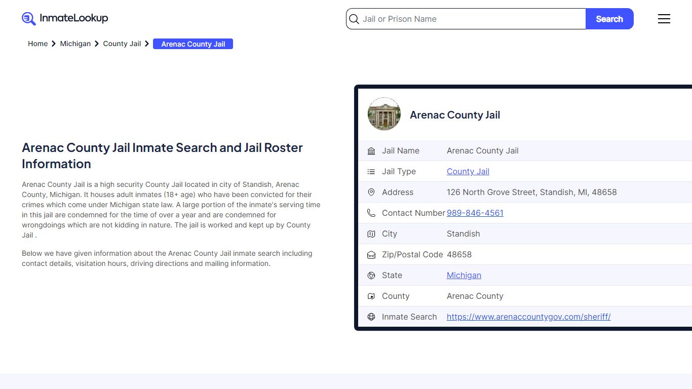 Arenac County Jail (MI) Inmate Search Michigan - Inmate Lookup